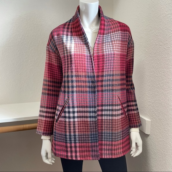 Rachel Zoe Pretty in Plaid Wool Blend Oversized Open Front Jacket | Sz XS - Picture 5 of 9